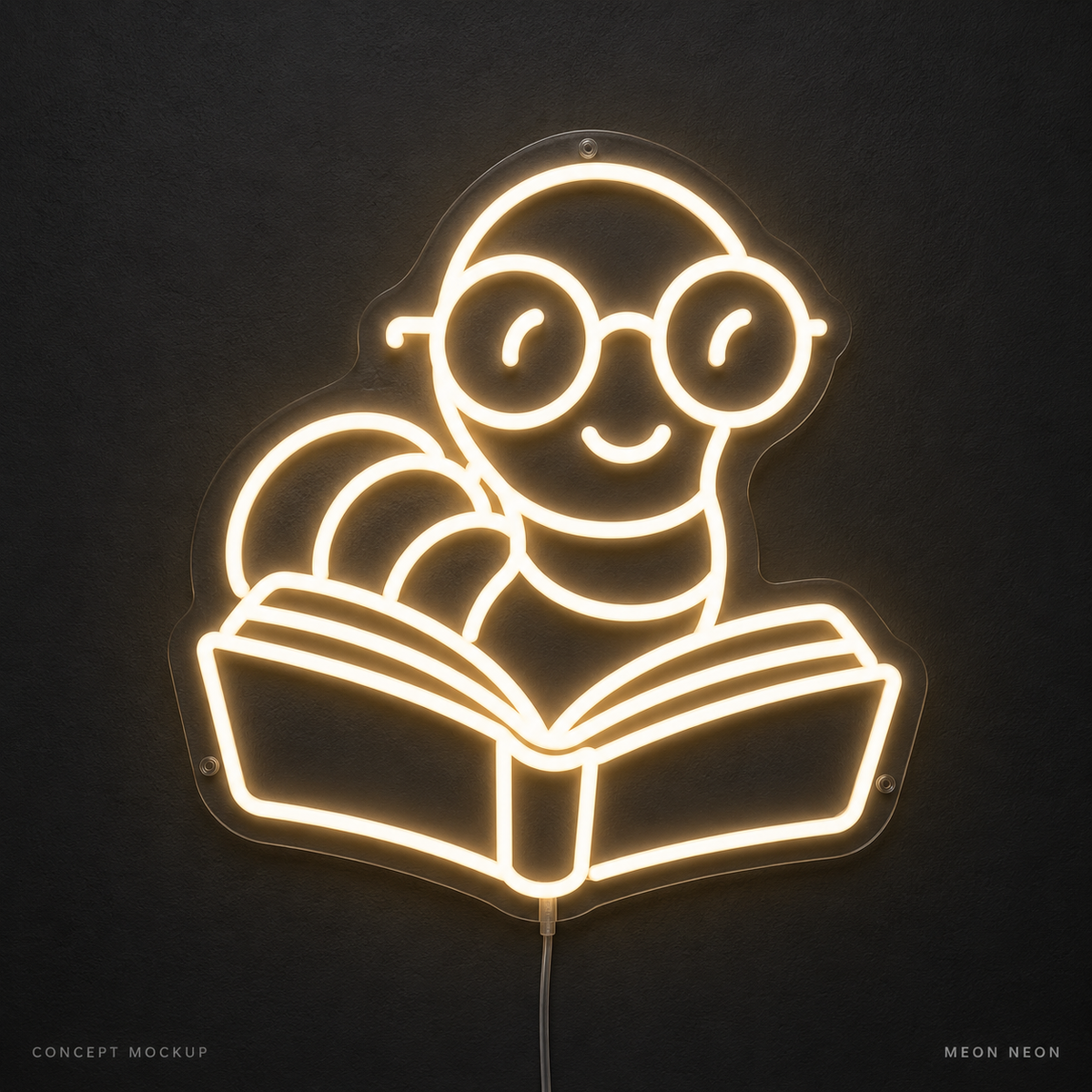 Bookworm Glasses Warm White LED neon concept mockup