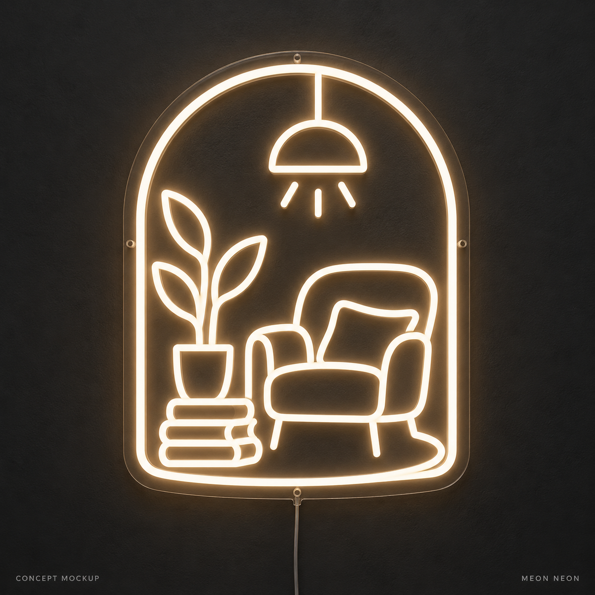 Reading Nook Arch Warm White LED neon concept mockup