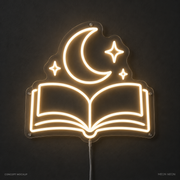 Book and Moon Warm White LED neon concept mockup