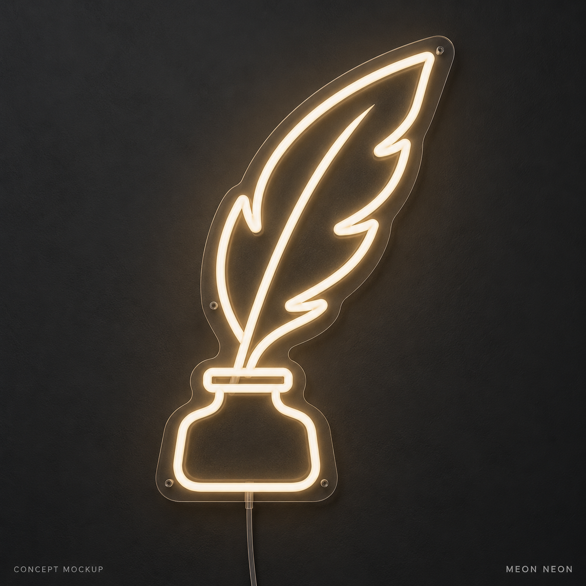 Literary Quill Warm White LED neon concept mockup