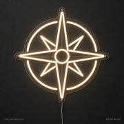 Compass Rose Warm White LED neon concept mockup