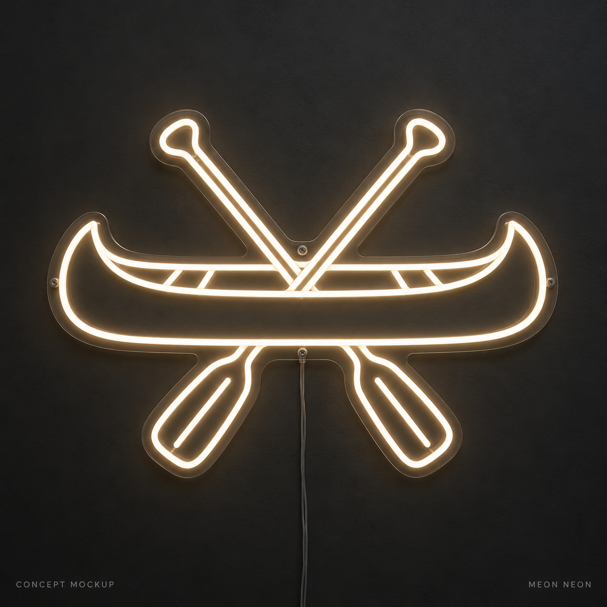 Canoe Silhouette Warm White LED neon concept mockup