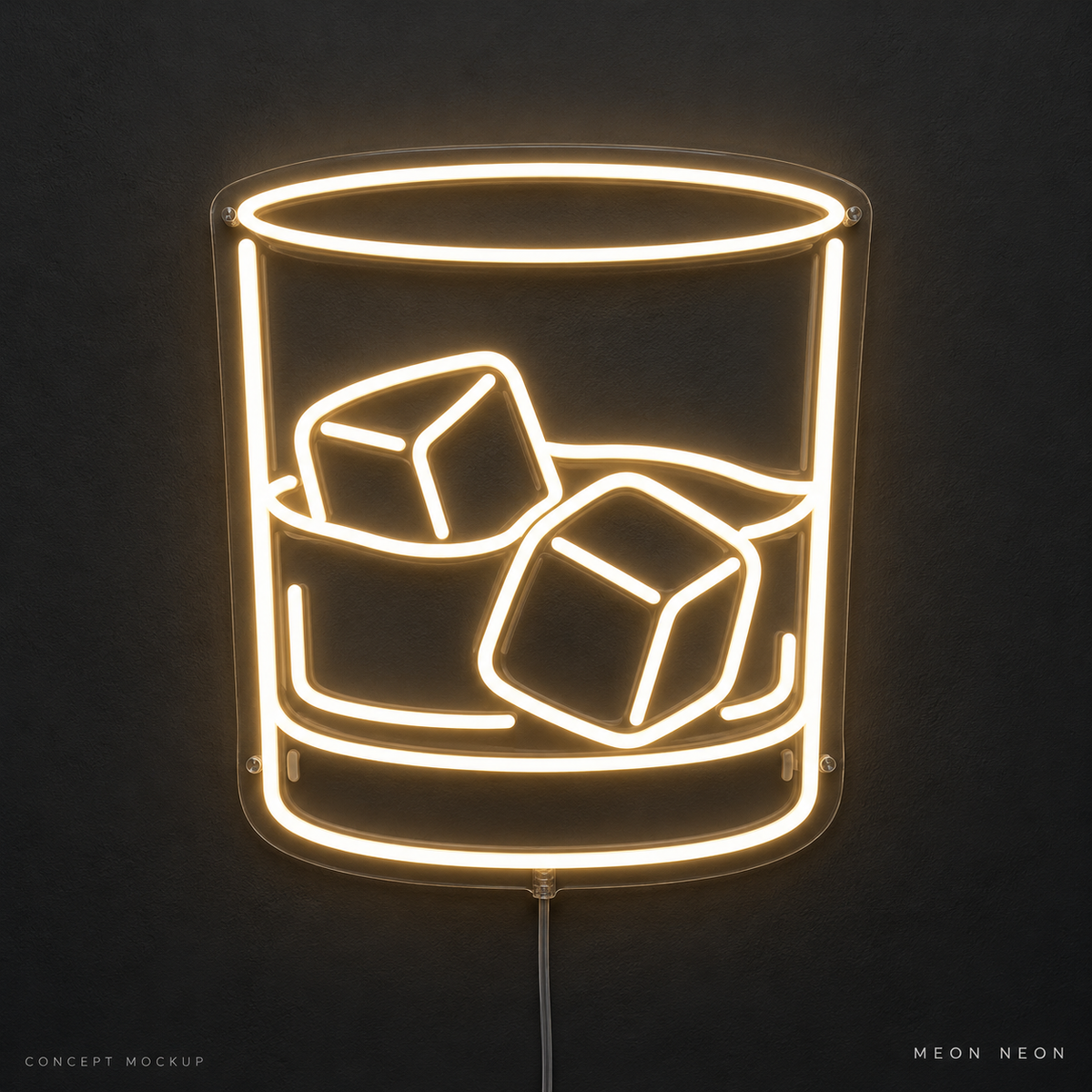 Whiskey Rocks Warm White LED neon concept mockup