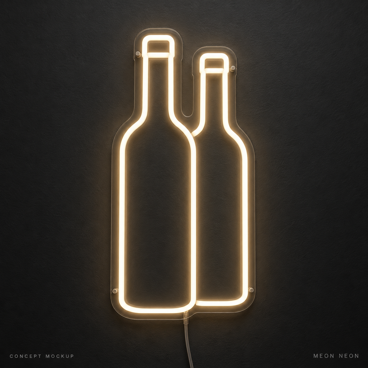 Wine Bottle Pair Warm White LED neon concept mockup