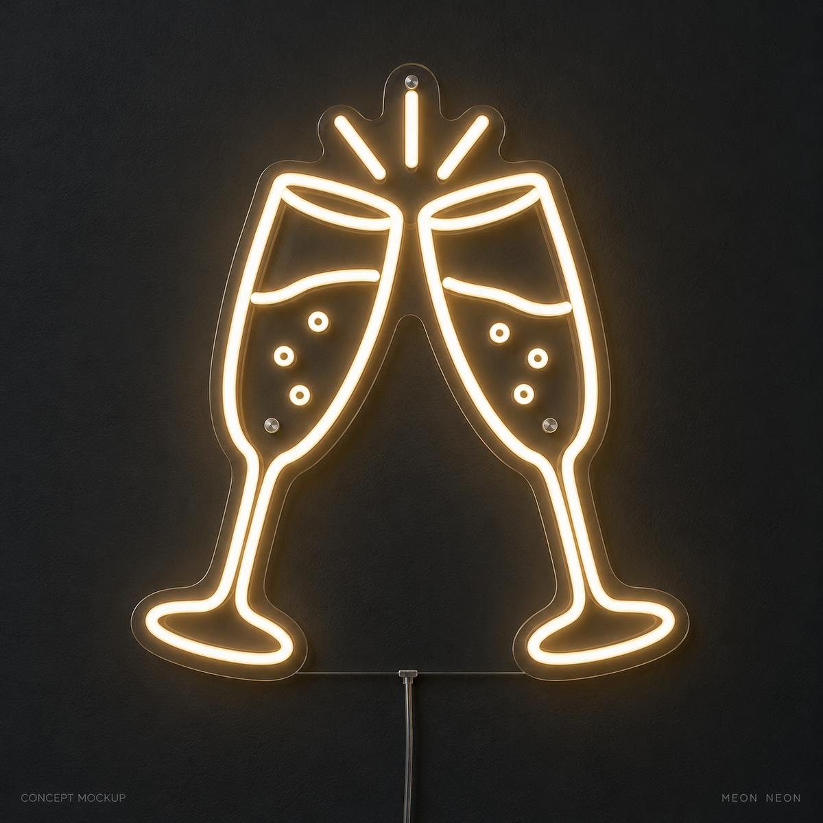Champagne Toast Warm White LED neon concept mockup