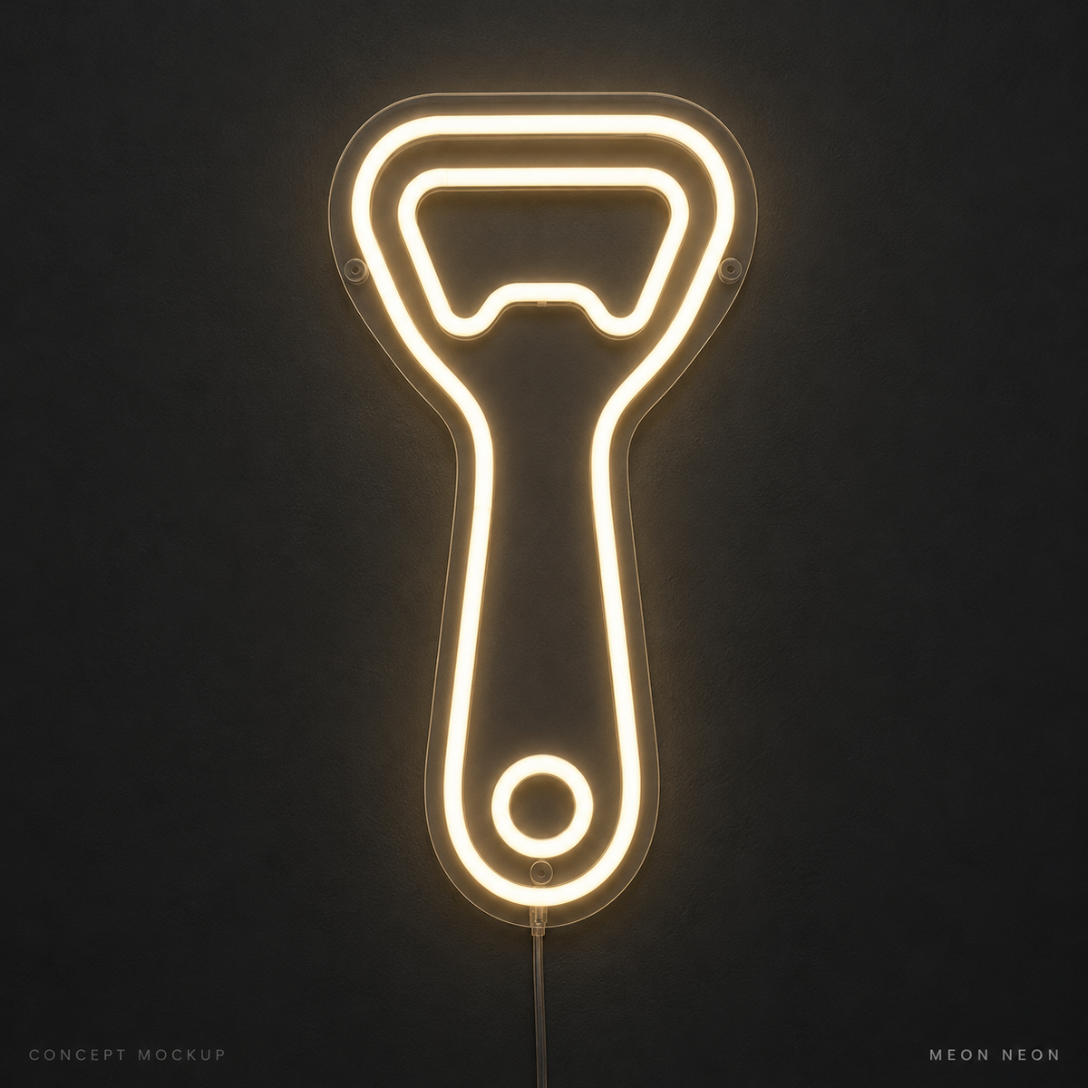 Bottle Opener Warm White LED neon concept mockup