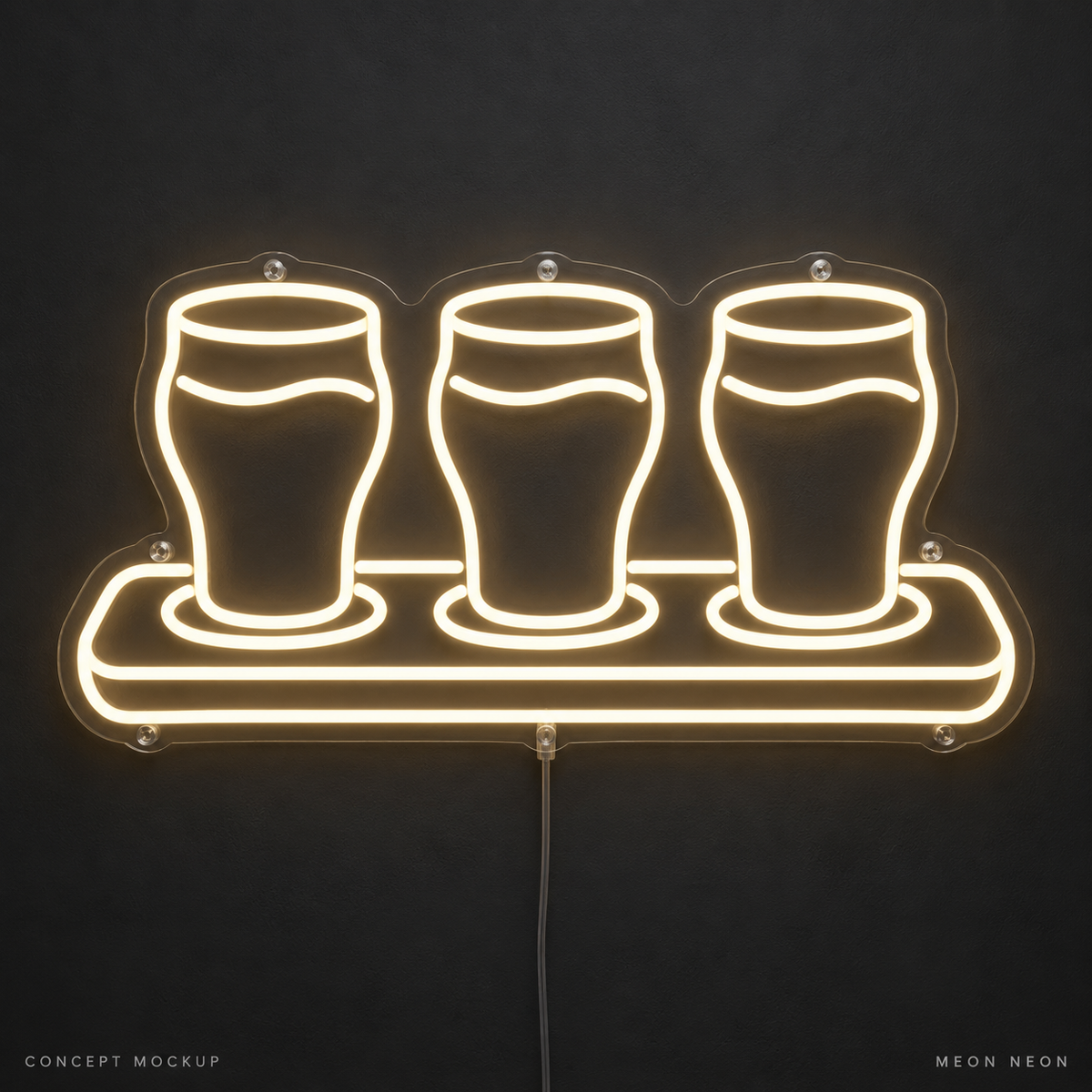 Beer Flight Warm White LED neon concept mockup