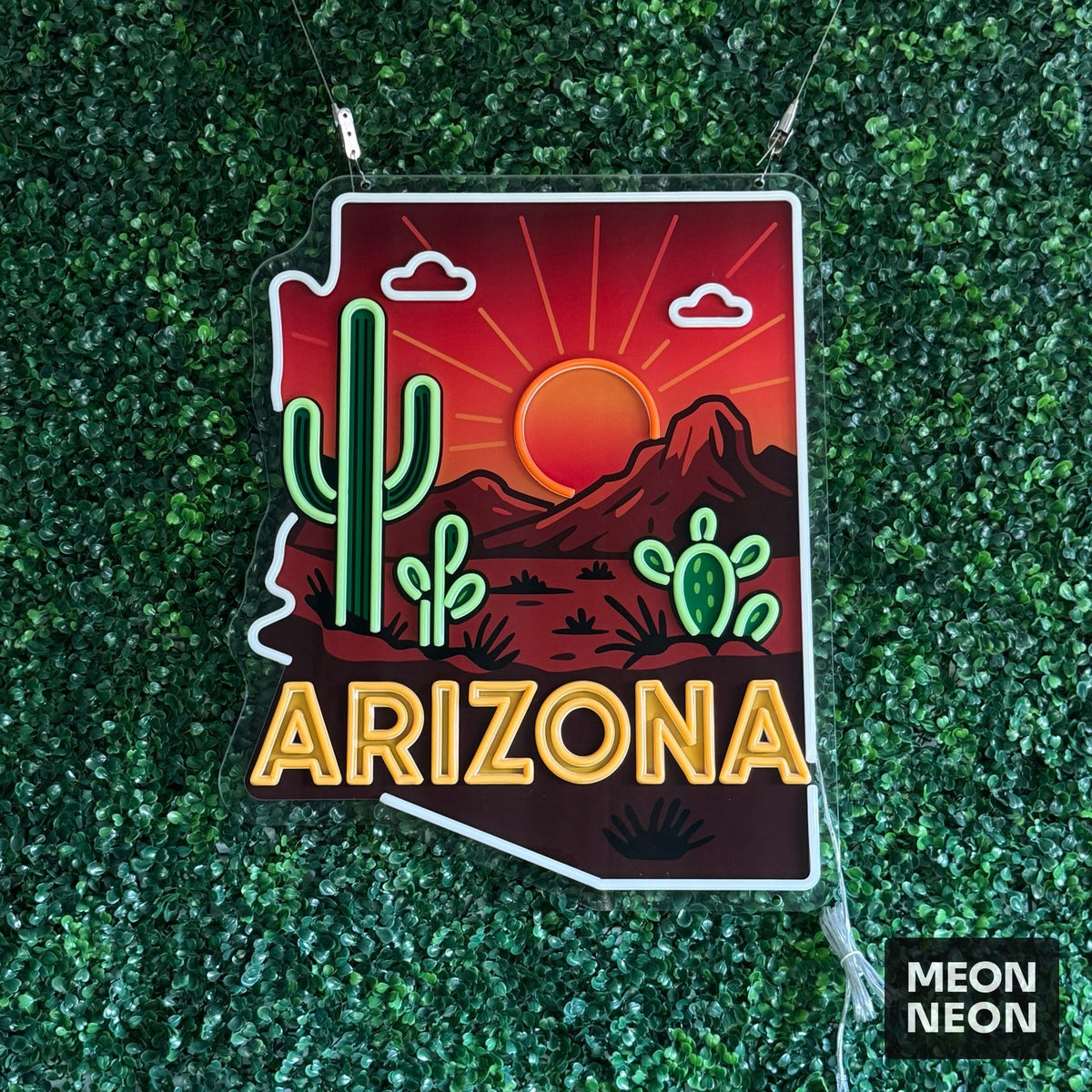 Sonoran Splendor Arizona Desert Flora Neon Sign, real photo of a finished Meon Neon sign, lit