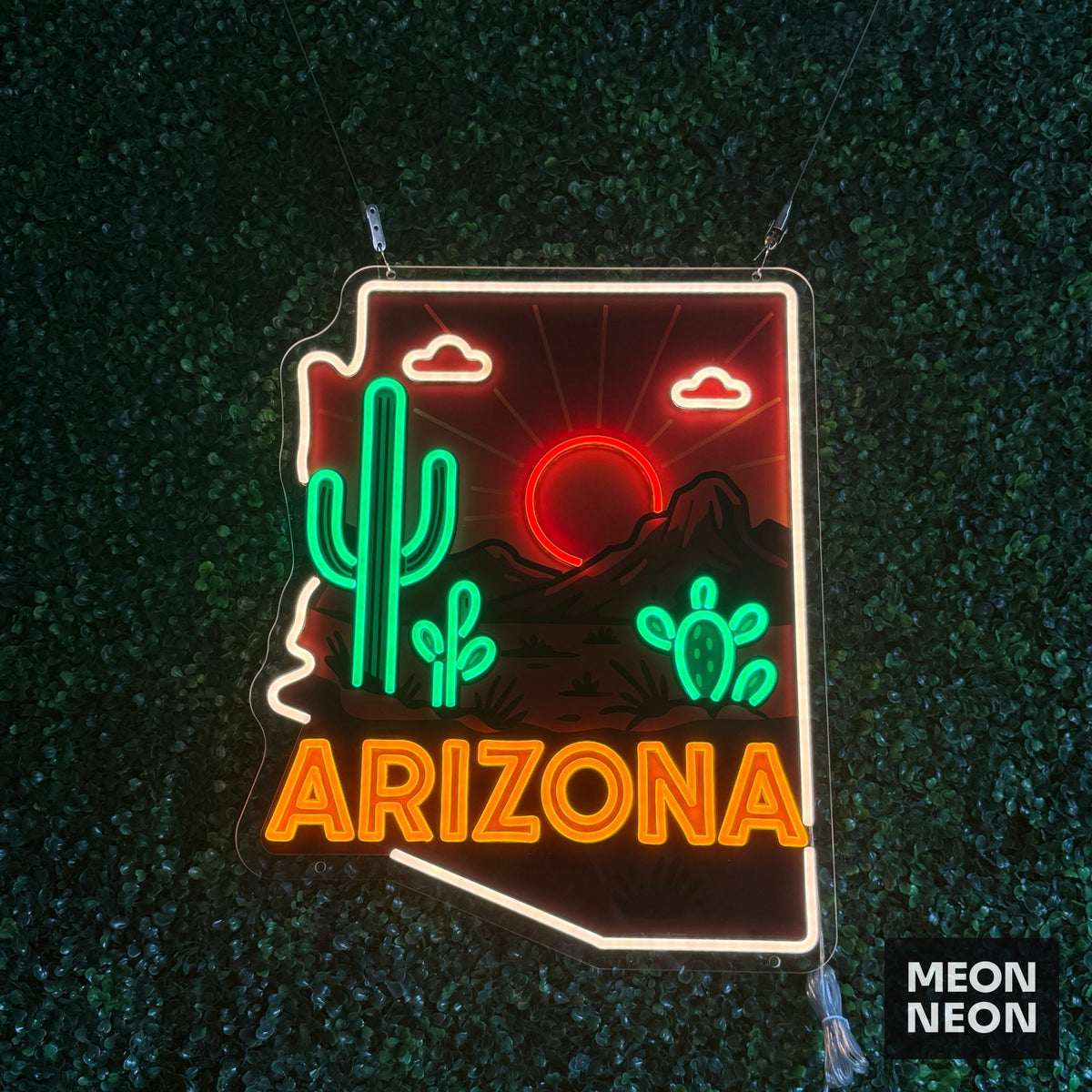 Sonoran Splendor Arizona Desert Flora Neon Sign, real photo of a finished Meon Neon sign, lit