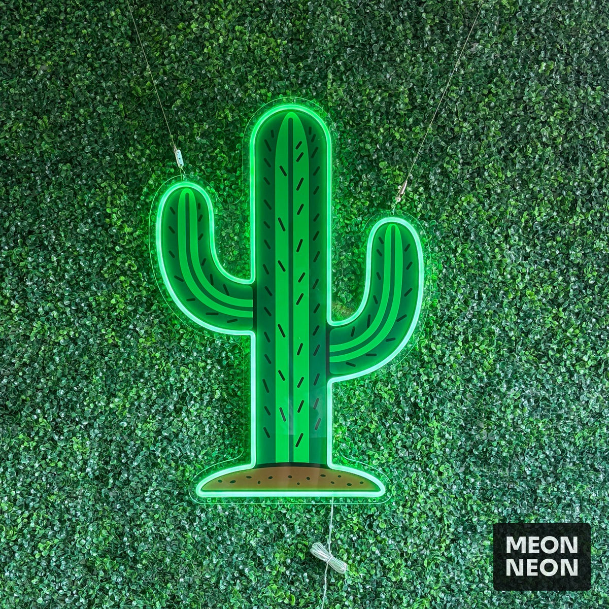 Spiky Cactus Icon LED Neon Sign, real photo of a finished Meon Neon sign, lit
